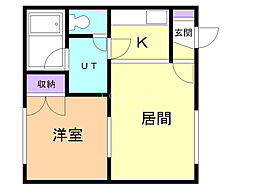 グランデ忠和B 1DKの間取図画像