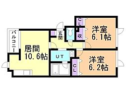 クラール 2LDKの間取図画像