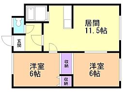 ハイツ西岡 2LDKの間取図画像