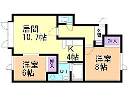スカイフェリーチェ2 2LDKの間取図画像