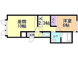 ジャルダン 1LDKの間取図画像