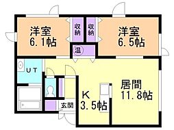 メゾンティストQ 2LDKの間取図画像