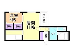 ディアー1条 1LDKの間取図画像
