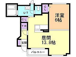 ラフレシールカルム 1LDKの間取図画像