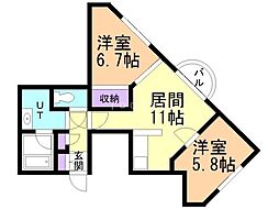 ハイデンス7条 2LDKの間取図画像