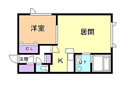 クリスタル 1LDKの間取図画像