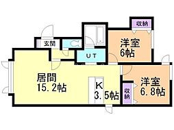 クレア大町B 2LDKの間取図画像