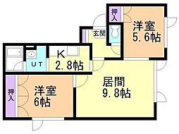 メープル忠和 2LDKの間取図画像