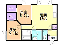 ハウイッツアーチャーリー 2LDKの間取図画像