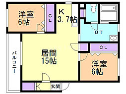 グランデ17 2LDKの間取図画像