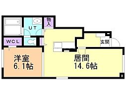 パークハイツモア 1LDKの間取図画像