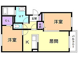 プリマヴェーラ・ルーチェ 2LDKの間取図画像