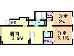 マリヌス・ドゥーエ 2LDKの間取図画像