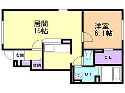 リアンカムイ 1LDKの間取図画像