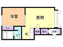 プレズィール豊岡B 1LDKの間取図画像