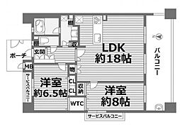 ヴェルシティ東大阪スカイ 2LDKの間取り