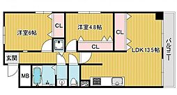 グリーンハイツ十三 2LDKの間取図画像