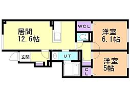 バス 名士バス16線下車 徒歩4分の賃貸アパート 1階2LDKの間取り