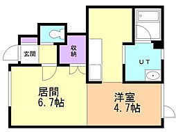 ポテト3 1階1Kの間取り