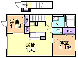 アンジュ 2階2LDKの間取り