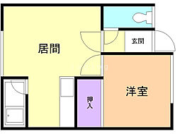 メゾンリバーサイド 2階1DKの間取り