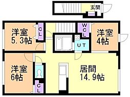 フランII 2階3LDKの間取り