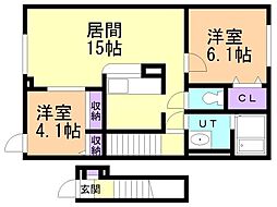 グランボヌールIII 2階2LDKの間取り