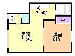 樋口マンションG棟 1LDKの間取図画像