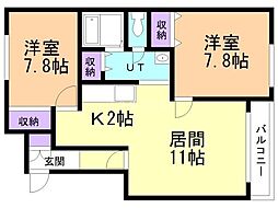 タウンズ秋月B 2LDKの間取図画像