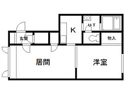 ブルーリバー 2階1LDKの間取り
