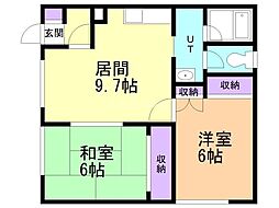 浅田第5レジデンス 2LDKの間取図画像