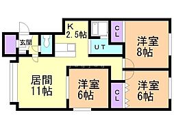クレールB 3LDKの間取図画像