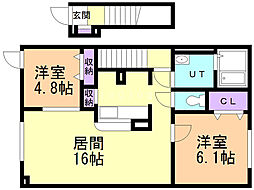 Ｃｒｅａｔｉｏｎ 2階2LDKの間取り