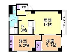 エスティパレス南1条 2LDKの間取図画像