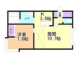 ルアン　Ａ棟 2階1LDKの間取り