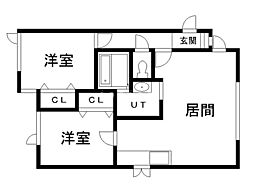 エクセレント15・3 2階2LDKの間取り