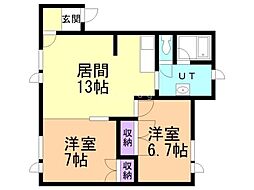 ヒノキ西13条 2LDKの間取図画像