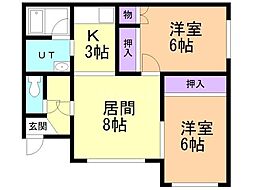 コーポなかよし 2LDKの間取図画像
