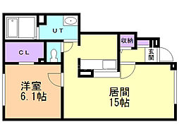 カーサ・ラッフィナート 1LDKの間取図画像