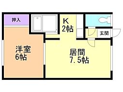 エンゼルハイツ永山 1DKの間取図画像