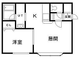 2002ノースアコード 1LDKの間取図画像