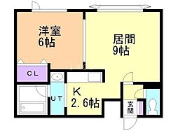 グレース新富B 1LDKの間取図画像