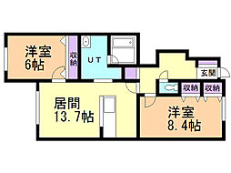 なよろマンション1 2LDKの間取図画像