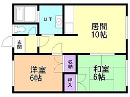 カトウハイツ麻生 2LDKの間取図画像