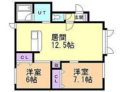 ボヌール錦町A 2LDKの間取図画像