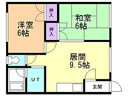 豊岡5・4ハイツ 2LDKの間取図画像