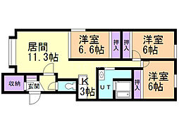 ハーモニーD 3LDKの間取図画像