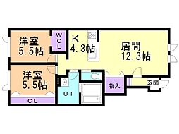 上川郡東川町北町4丁目アパート 2LDKの間取図画像