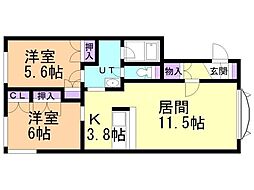 ピースフル 2LDKの間取図画像
