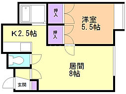 第5リバーハイツ藤 1LDKの間取図画像